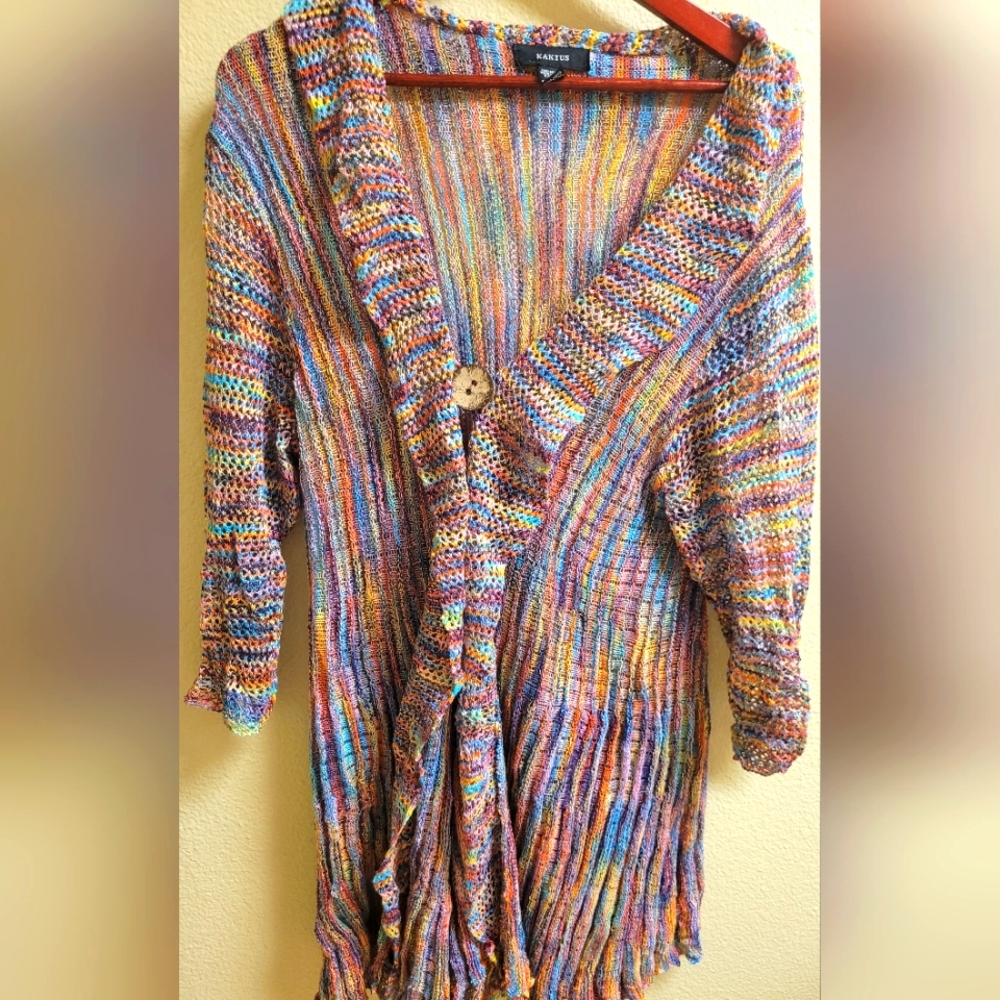 Kactus Rainbow Knitted Cardigan w/ Wooden Button Closure 2X